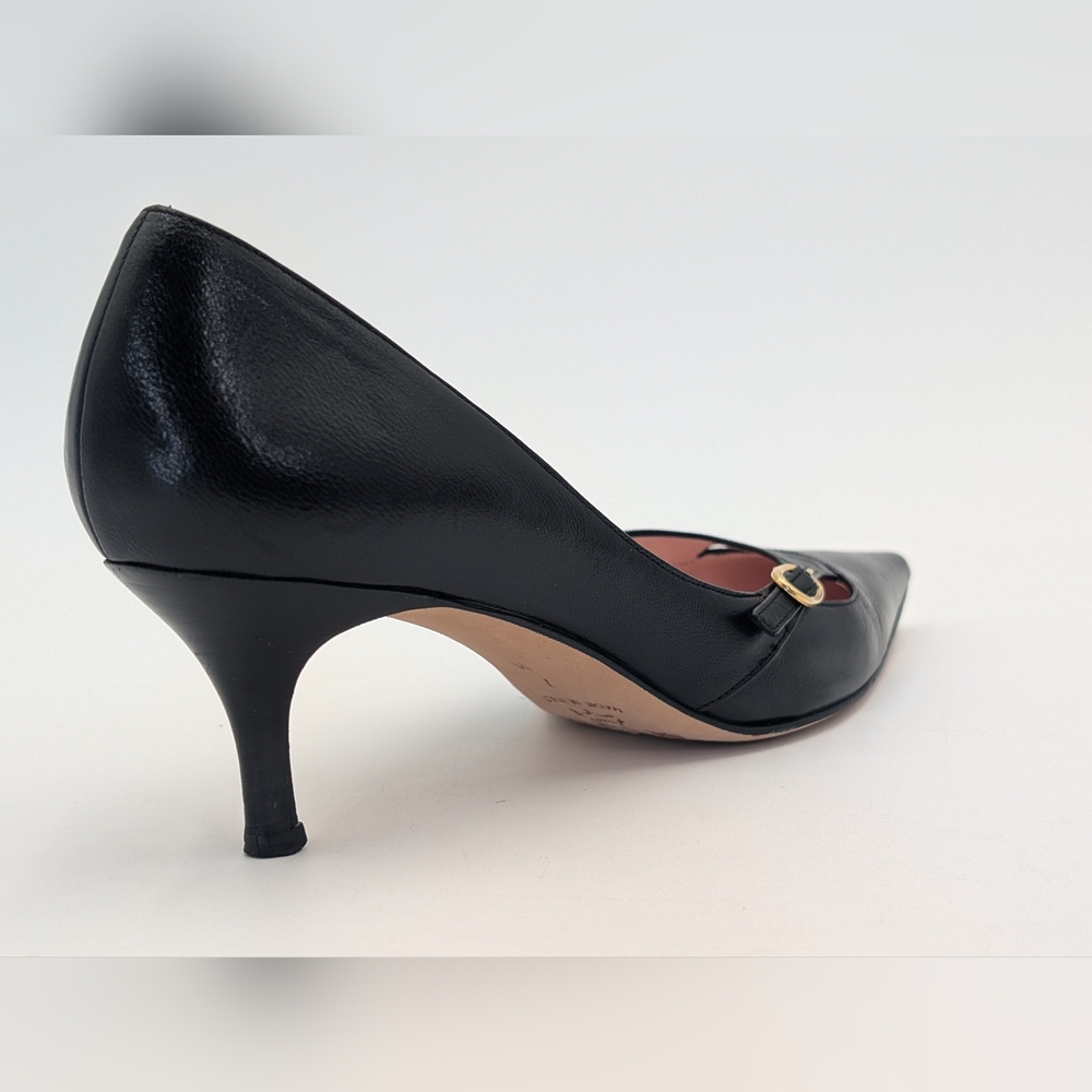 ISAACM MIZRAHI Size 7M Women Genuine Black Leather Heel Gold Buckle Pointed Toe - Picture 7 of 17